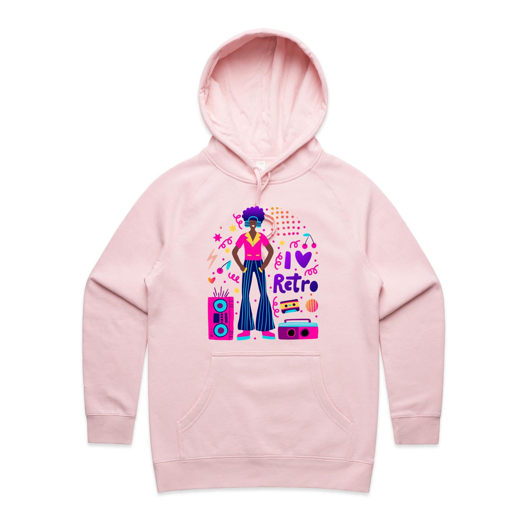 I Love Retro - Womens Hoodie Pink Womens Hoodie Printed In Australia Retro
