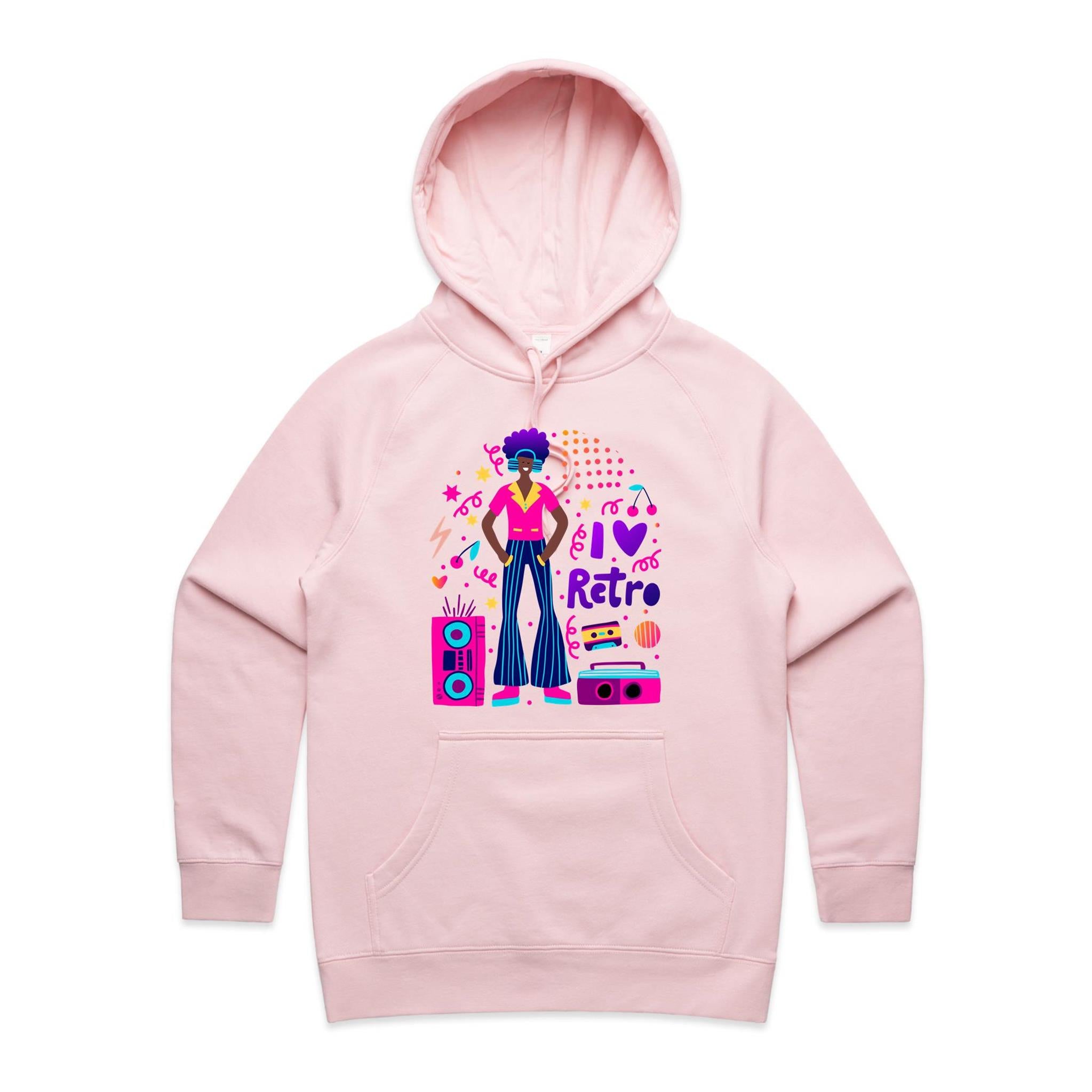 I Love Retro - Womens Hoodie Pink Womens Hoodie Printed In Australia Retro