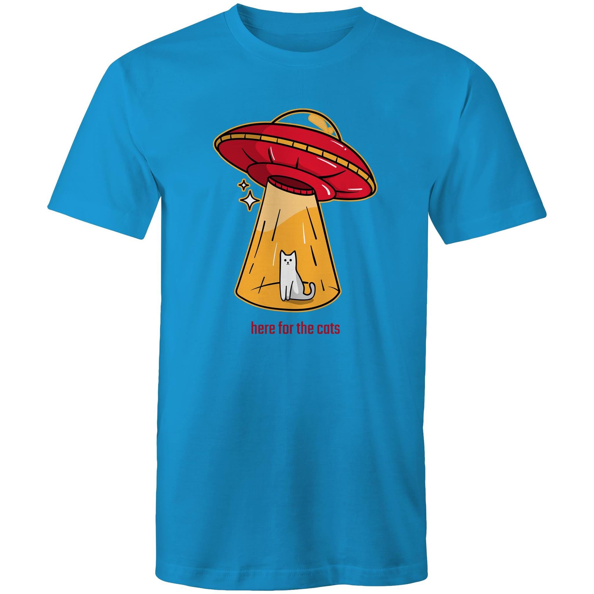 Here For The Cats, UFO - Mens T-Shirt Arctic Blue Mens T-shirt animal Printed In Australia Sci Fi