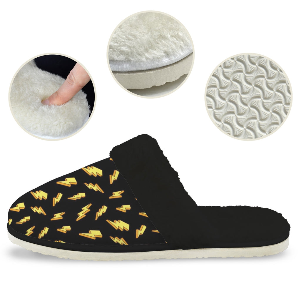 Lightning Bolts Men's Fur Trim Thick-Sole Indoor Slippers Men's Fur Trimmed Slippers comic Printed Offshore
