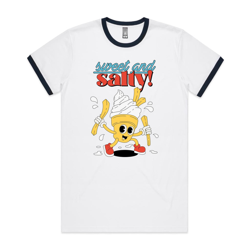 Sweet And Salty, Ice Cream And Fries - Staple Ringer Tee White Navy Ringer T-Shirt Food Printed In Australia
