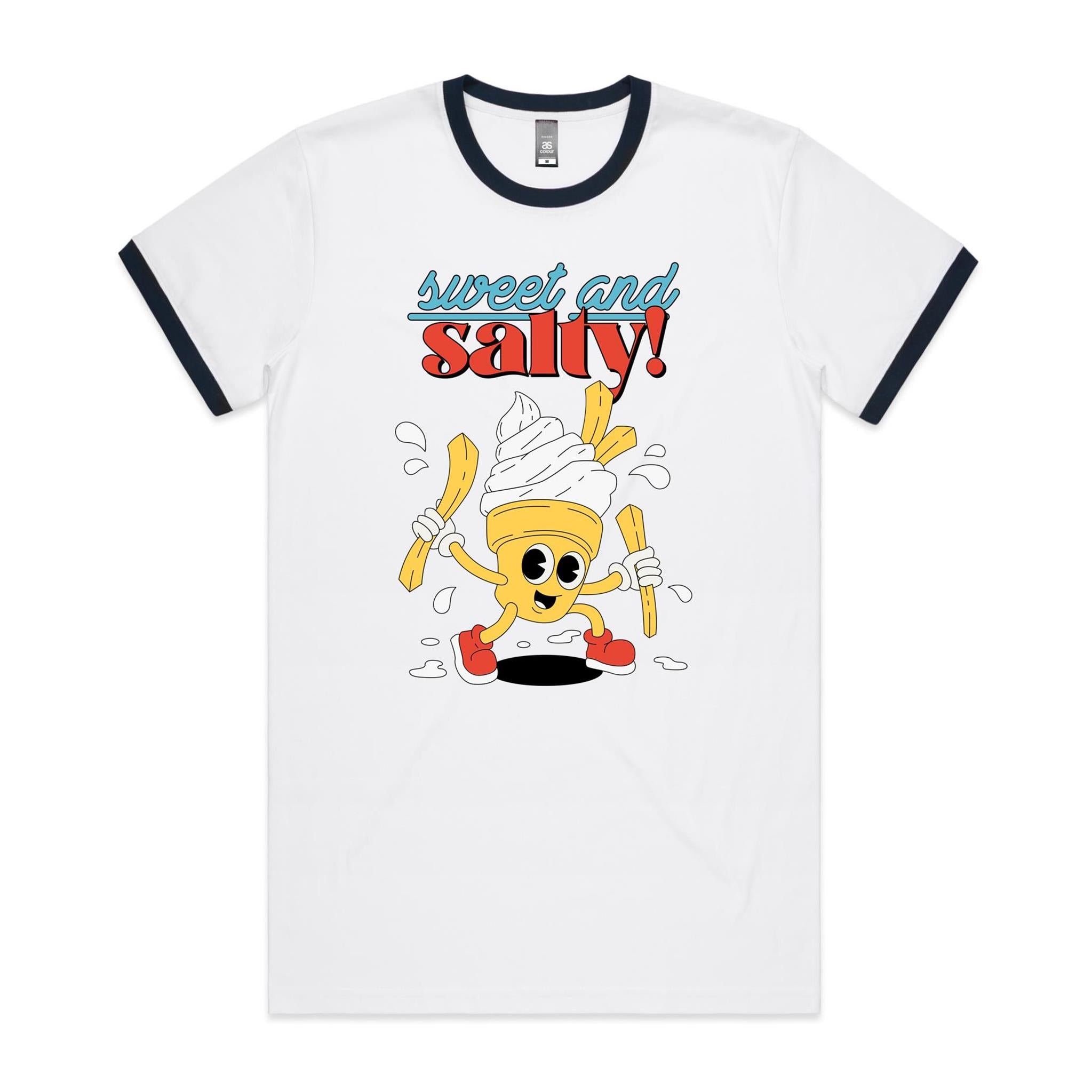 Sweet And Salty, Ice Cream And Fries - Staple Ringer Tee White Navy Ringer T-Shirt Food Printed In Australia