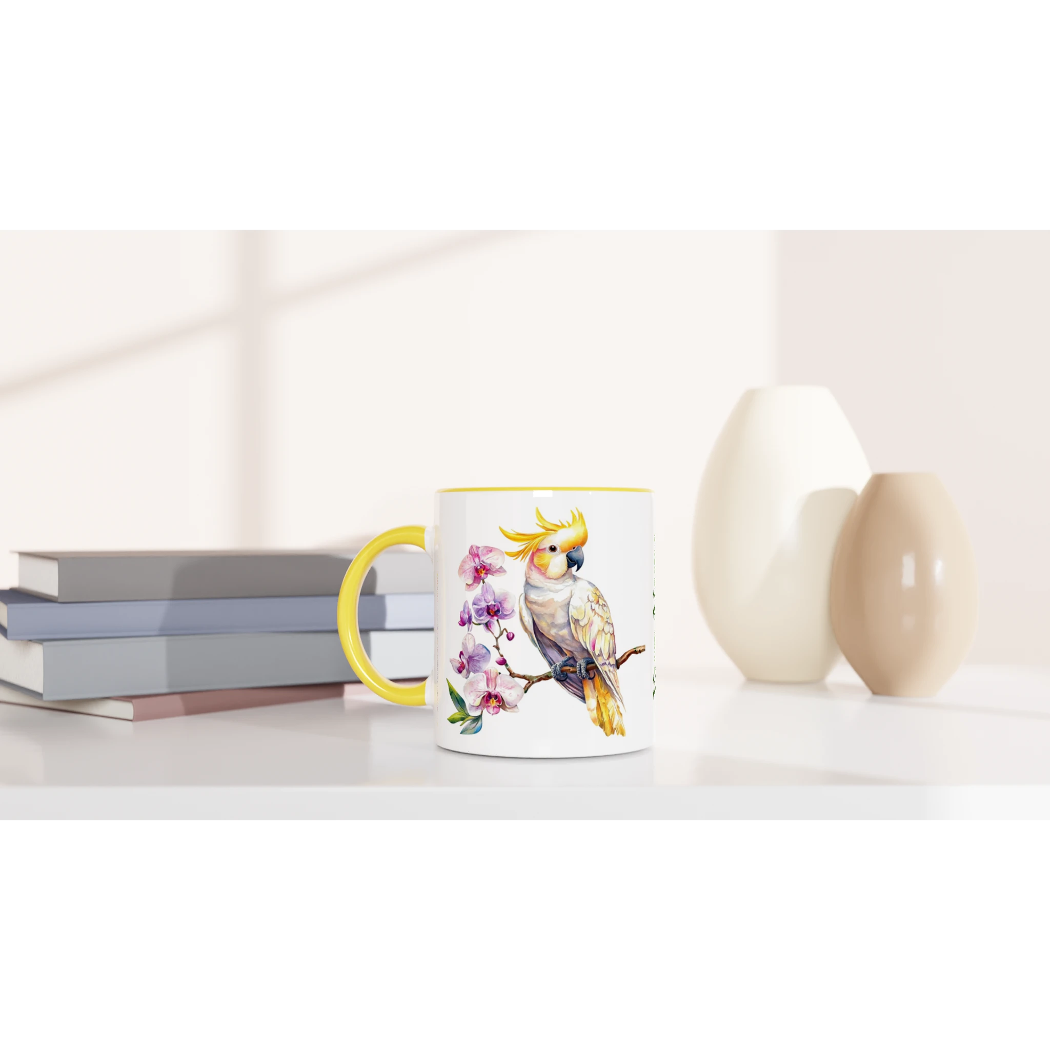 Personalise - Cockatoo, Australian Birds - White 11oz Ceramic Mug with Colour Inside Personalised 11oz Mug animal Globally Fulfilled