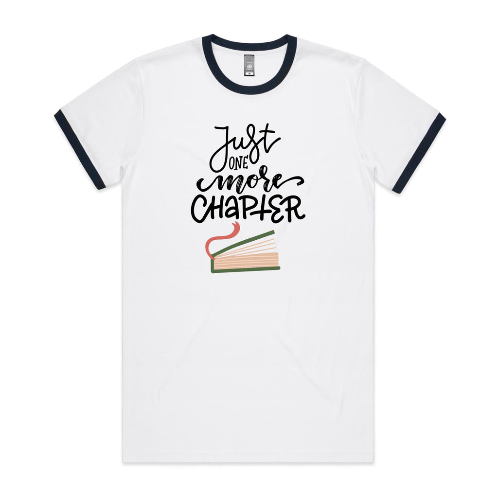 Just One More Chapter, Books - Staple Ringer Tee White Navy Ringer T-Shirt Printed In Australia Reading