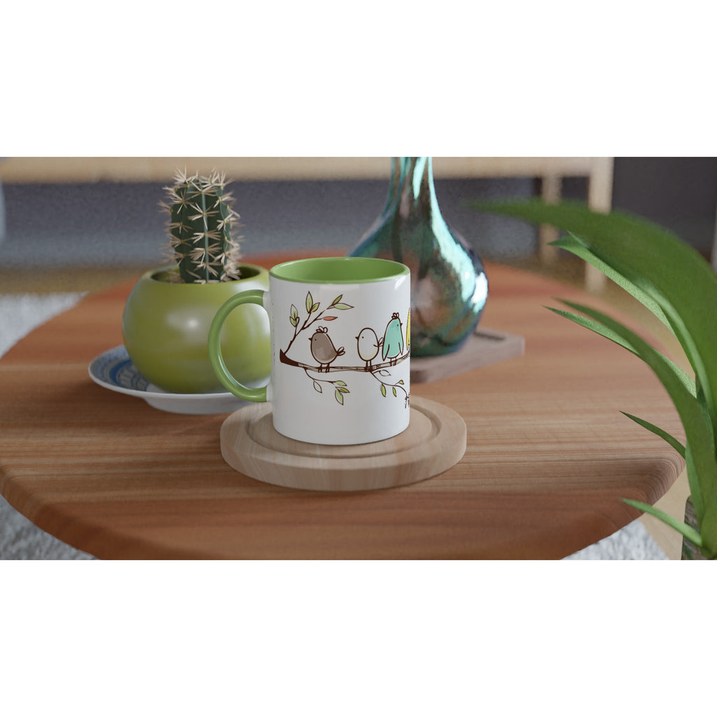 Birds On A Branch - White 11oz Ceramic Mug with Colour Inside Colour 11oz Mug animal Globally Fulfilled