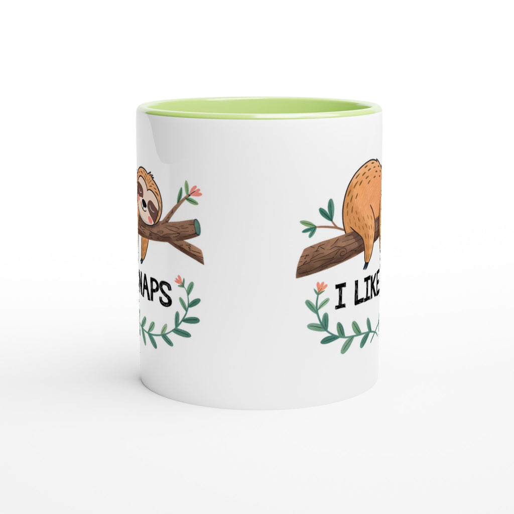 Sloth, I Like Naps - White 11oz Ceramic Mug with Colour Inside Colour 11oz Mug animal Globally Fulfilled