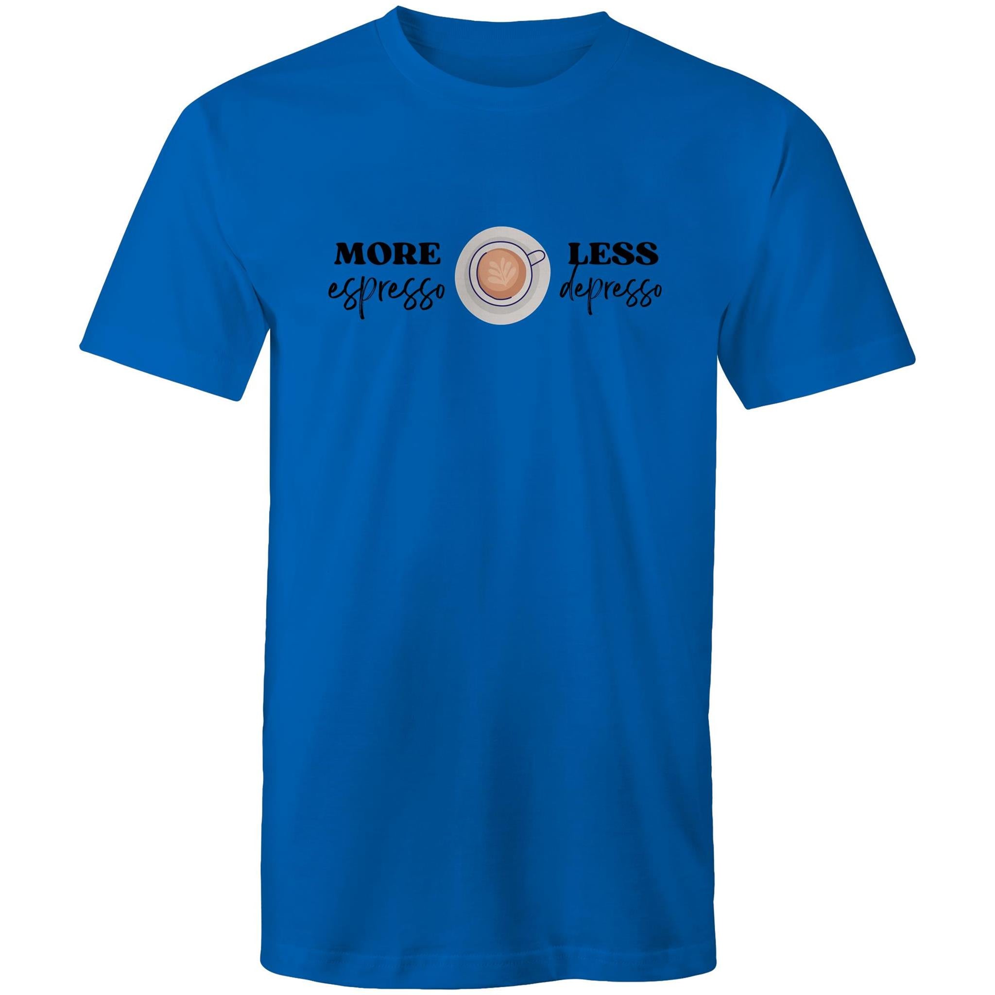 More Espresso Less Depresso - Mens T-Shirt Bright Royal Mens T-shirt Coffee Printed In Australia