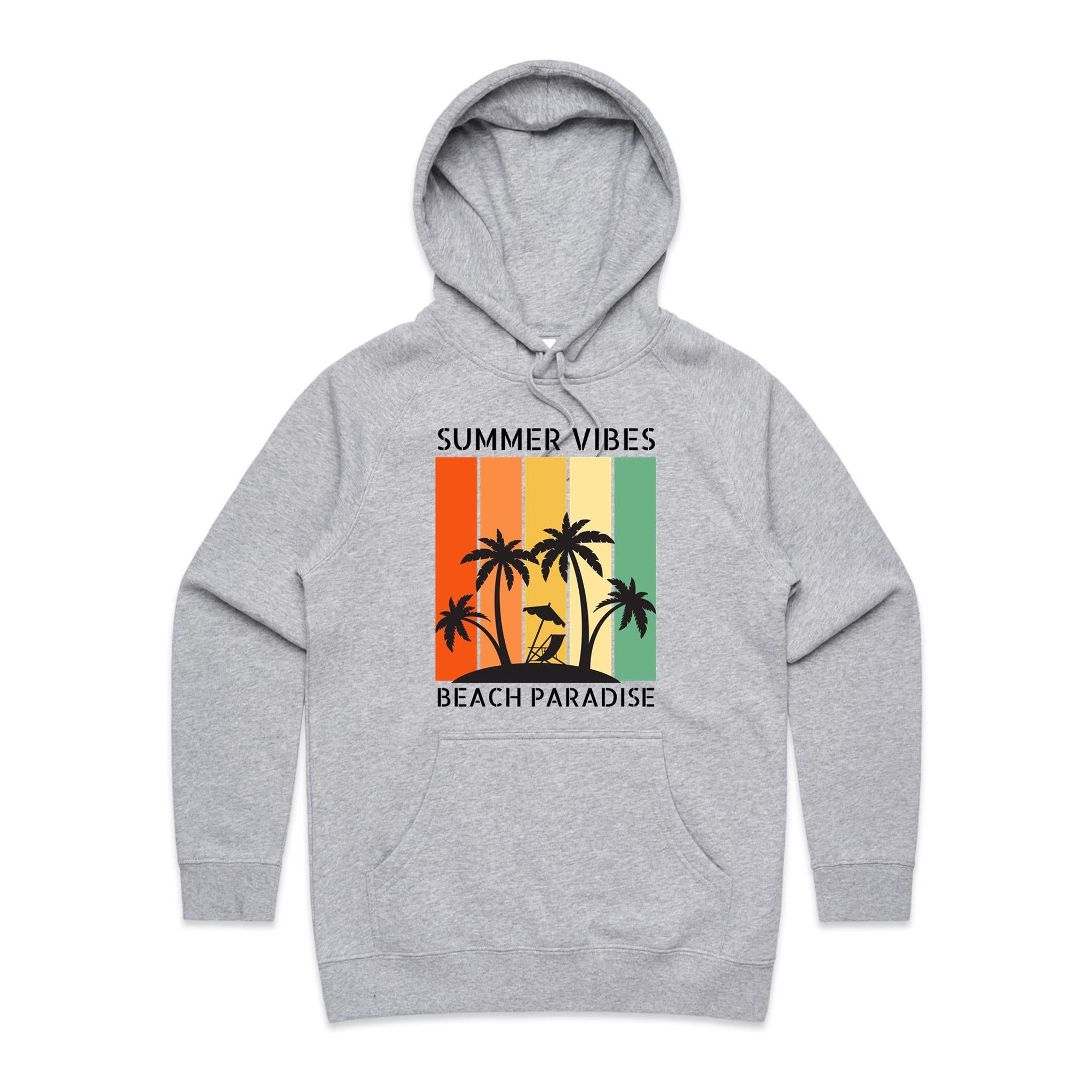 Summer Vibes, Beach - Womens Hoodie Grey Marle Womens Hoodie Printed In Australia Summer