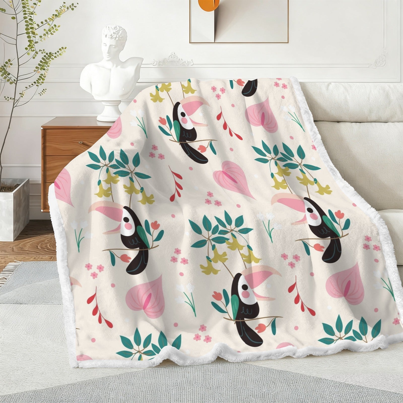 Toucans In Pink - Double-Layer Fleece Blanket 51"x59"