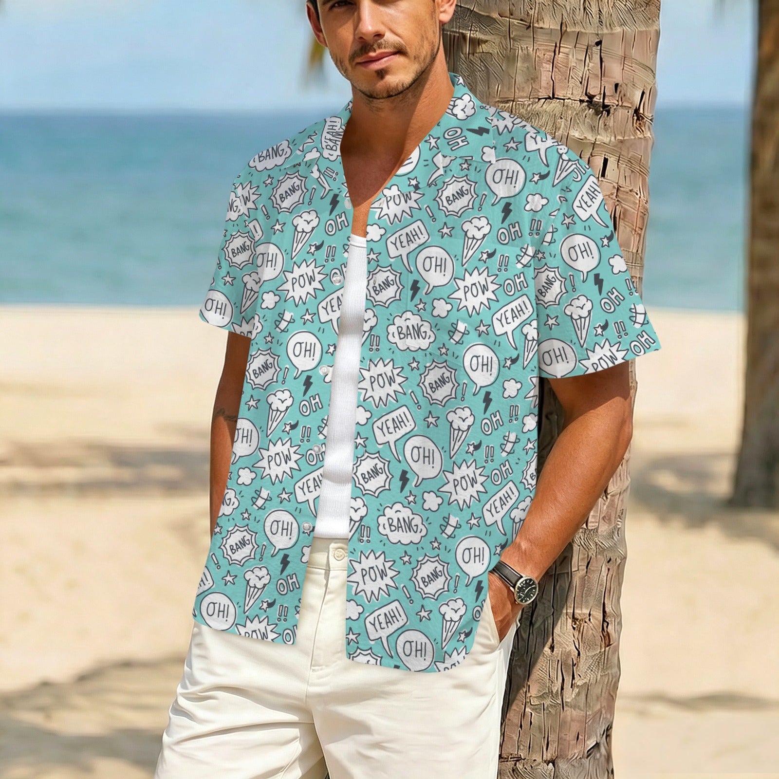 Comic Book Speech Bubbles Men's Crinkle Hawaiian Shirt