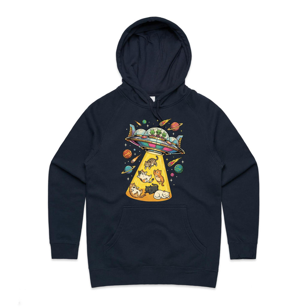 UFO Cat Abduction Women's AS Colour Hoodie Navy Womens Hoodie animal Printed In Australia Sci Fi