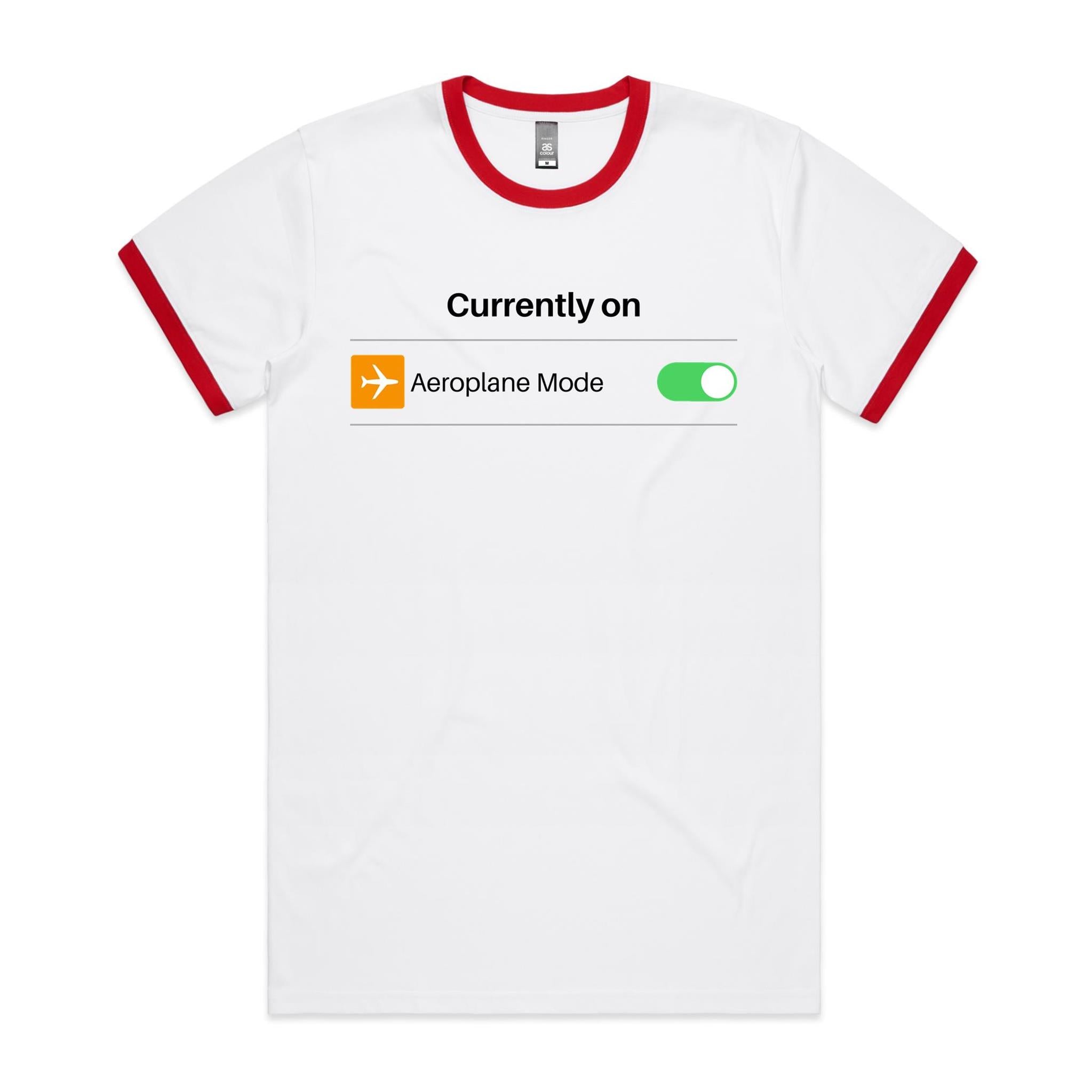Currently On Aeroplane Mode - Staple Ringer Tee White Red Ringer T-Shirt Printed In Australia Tech