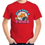Let's Take A Paws, Cats - Kids Youth T-Shirt Red Kids Youth T-shirt animal Printed In Australia