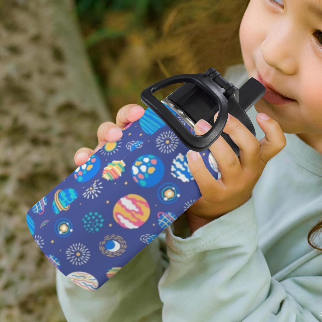 Planets On Blue 12oz Kids Water Bottle with Straw Lid