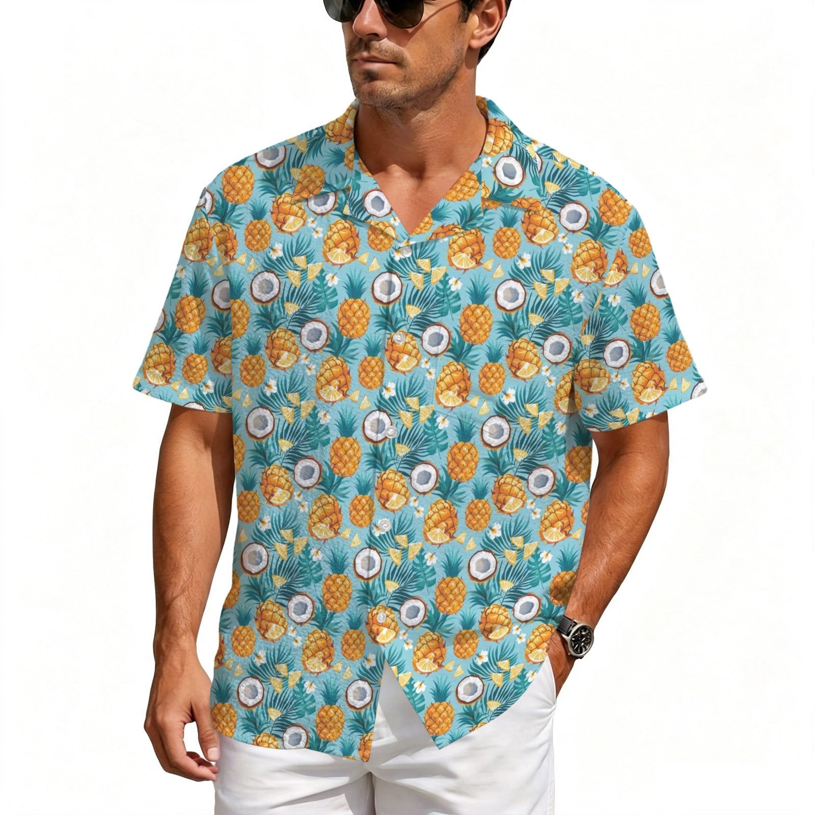 Pineapple Coconut Men's Crinkle Hawaiian Shirt