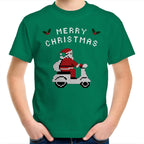 Scooter Santa - Kids Youth T-Shirt Kelly Green Kids Christmas T-shirt Christmas Printed In Australia
