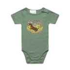 Dachshund, I've Got Friends In Low Places AS Colour Baby Bodysuit Sage Baby Bodysuit animal Printed In Australia