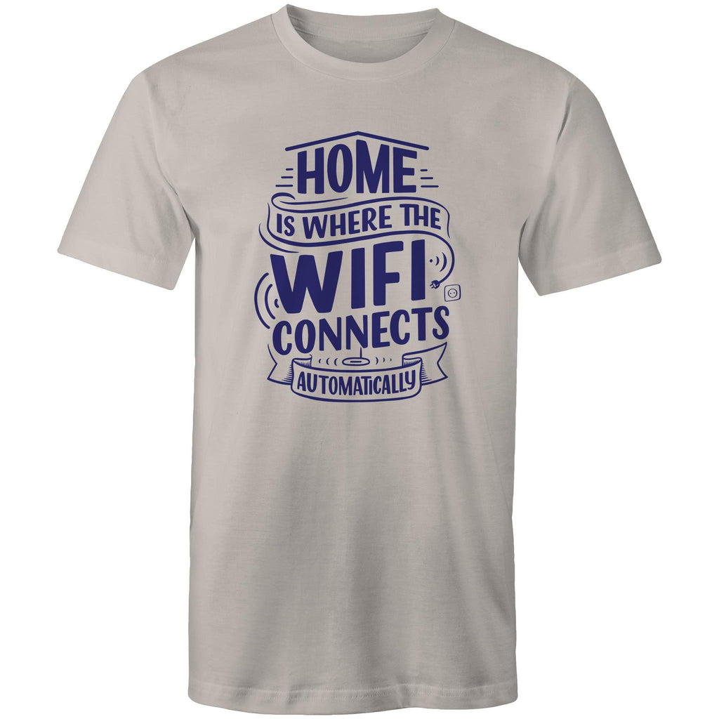 Home Is Where The WIFI Connects Automatically - Mens T-Shirt Light Grey Mens T-shirt Printed In Australia Tech