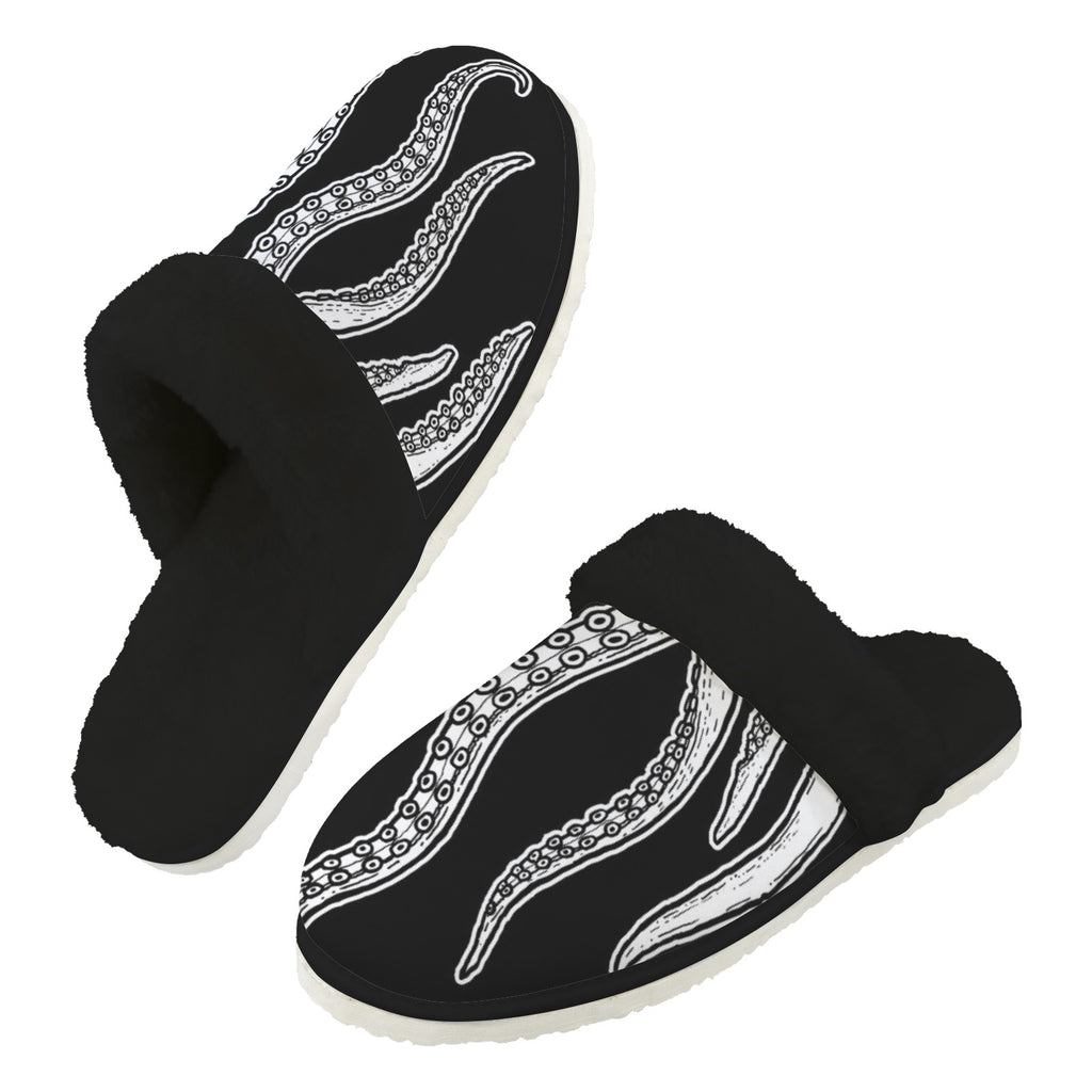 Octopus Tentacles Men's Fur Trim Thick-Sole Indoor Slippers 2XL Men's Fur Trimmed Slippers animal Ocean Printed Offshore