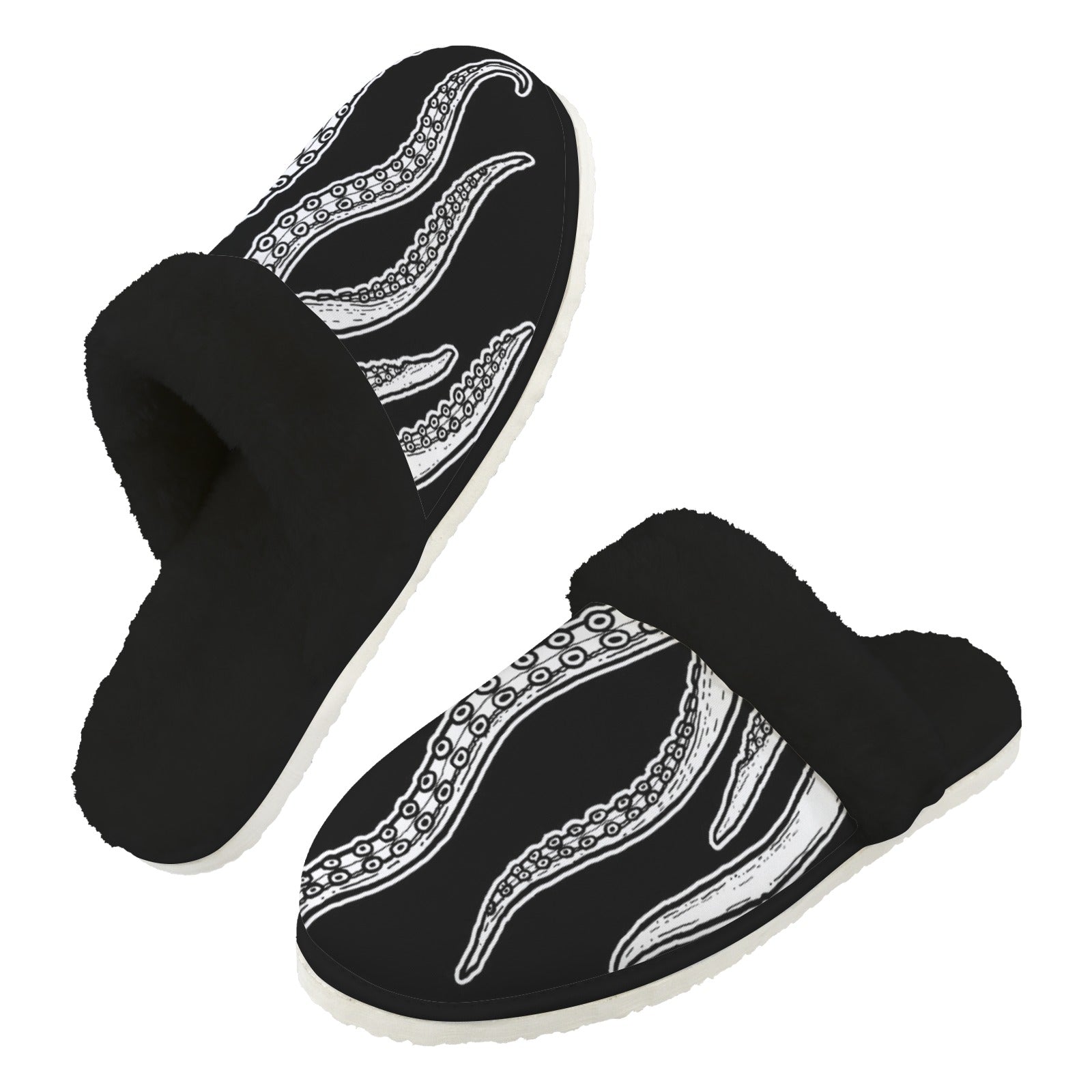 Octopus Tentacles Men's Fur Trim Thick-Sole Indoor Slippers 2XL Men's Fur Trimmed Slippers animal Ocean Printed Offshore