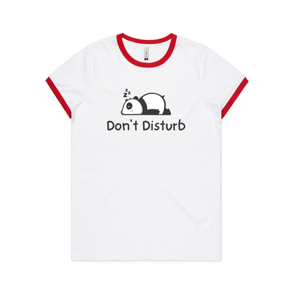 Panda, Don't Disturb - Women's Ringer Tee White Red Womens Ringer T-shirt animal Printed In Australia
