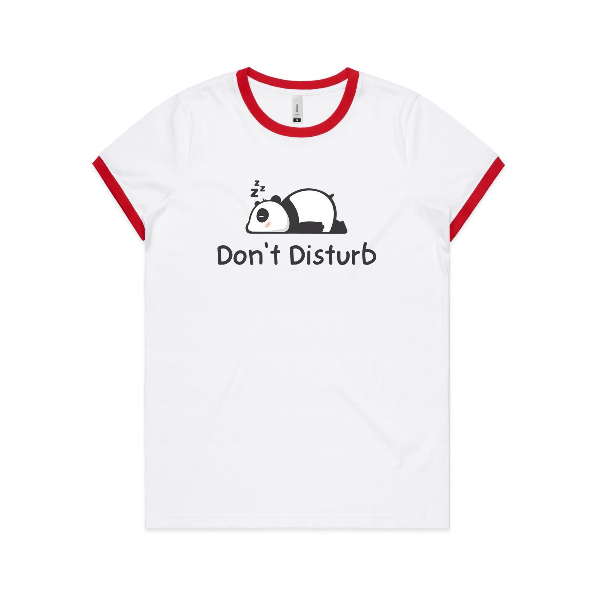 Panda, Don't Disturb - Women's Ringer Tee White Red Womens Ringer T-shirt animal Printed In Australia