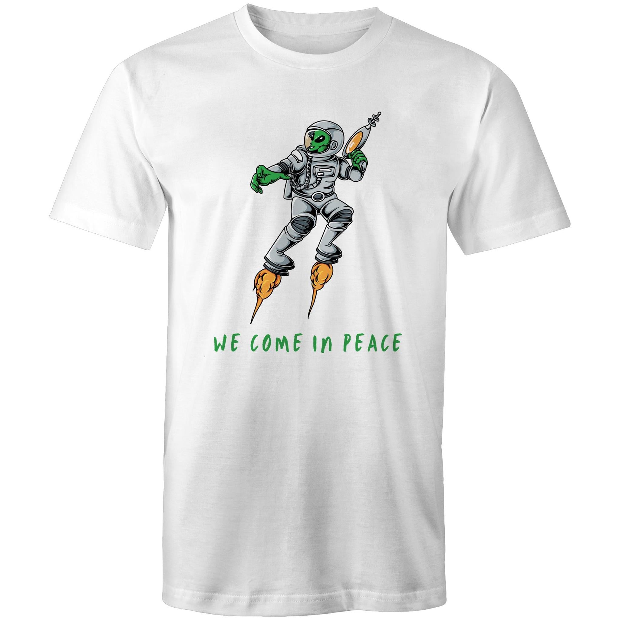 We Come In Peace, Alien - Mens T-Shirt White Mens T-shirt Printed In Australia Sci Fi