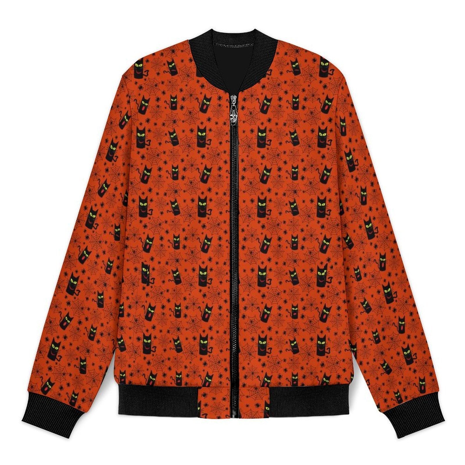 Halloween Black Cats Men's Casual Zip‑Up Bomber Jacket