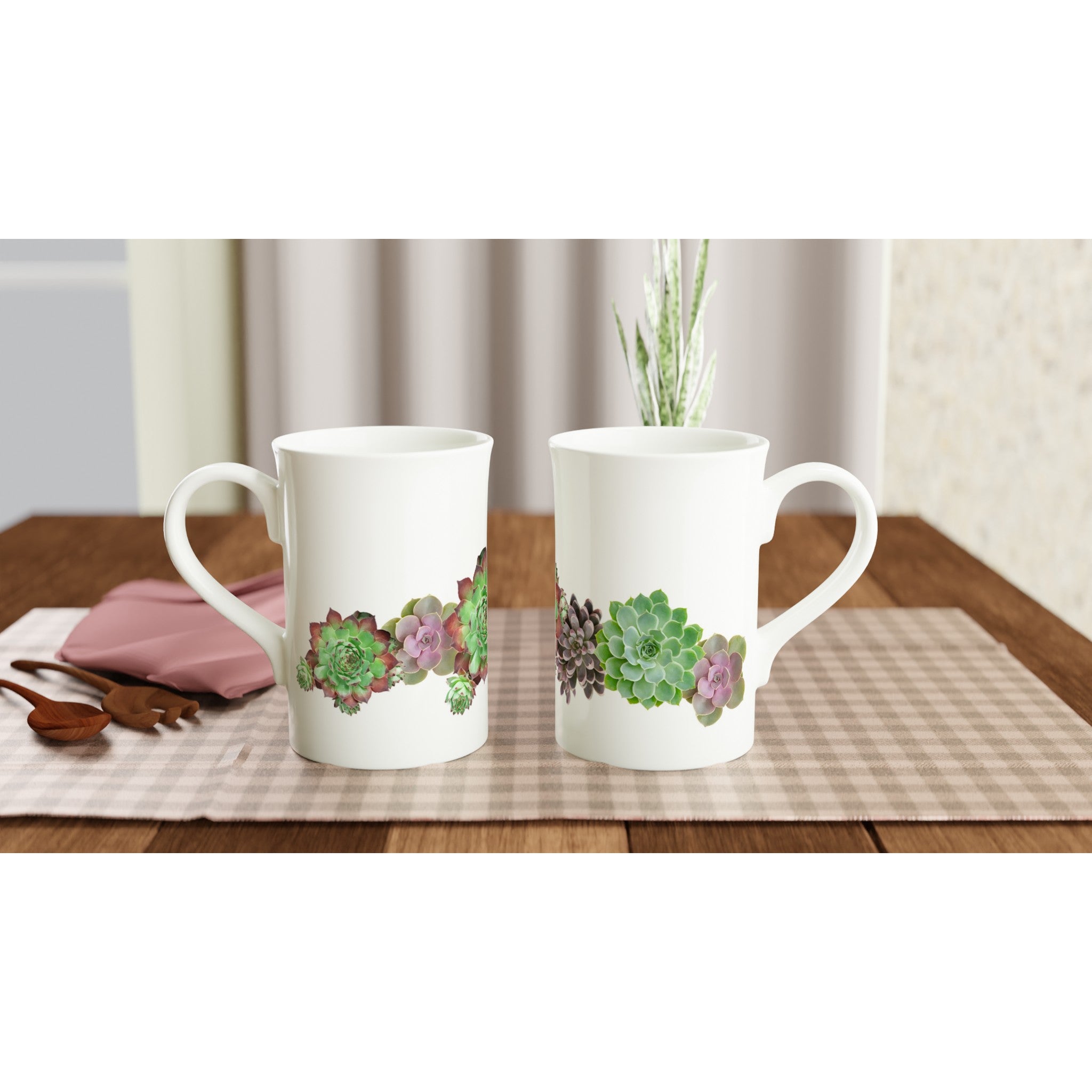 Cactus - White 10oz Porcelain Slim Mug Porcelain Mug Globally Fulfilled Plants