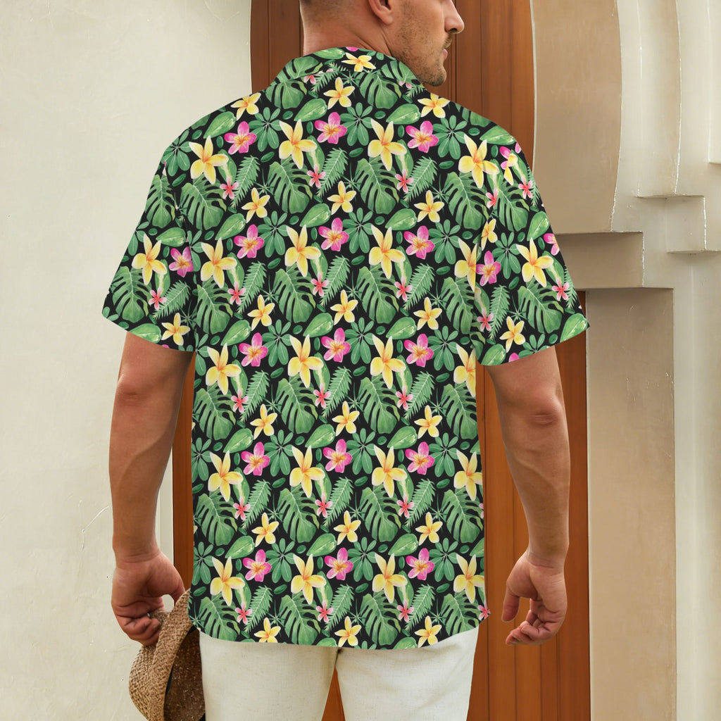 Frangipani Men's Short Sleeve Hawaiian Shirt Men's Hawaiian Shirt (New) Plants Printed Offshore