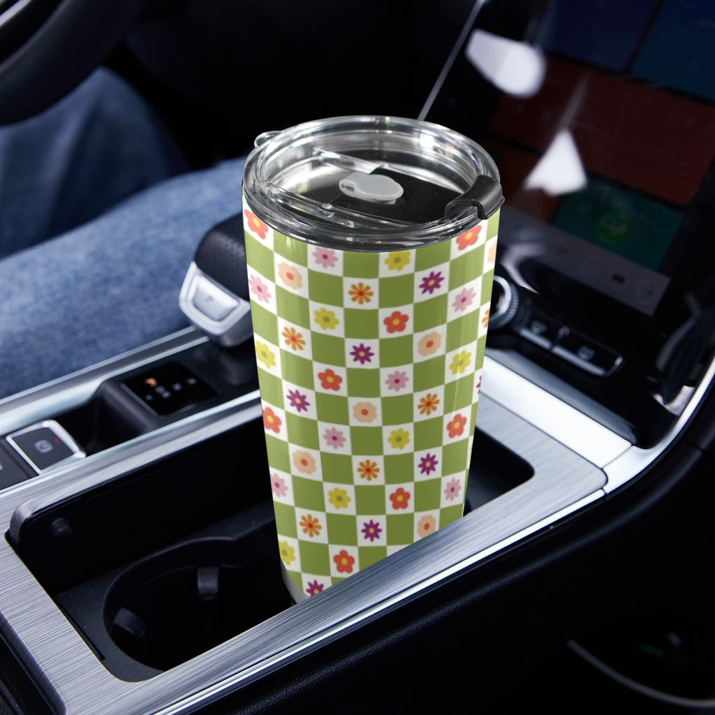 Flower Check 20oz Mobile Tumbler with Lid (Black Lock) 20oz Travel Mug Plants Printed Offshore