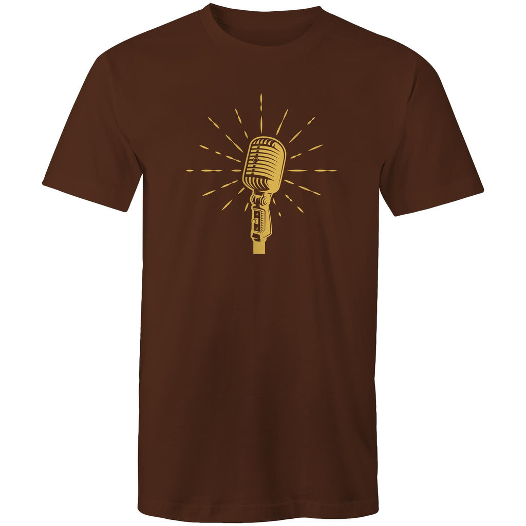 Retro Microphone - Mens T-Shirt Dark Chocolate Mens T-shirt Music Printed In Australia Retro