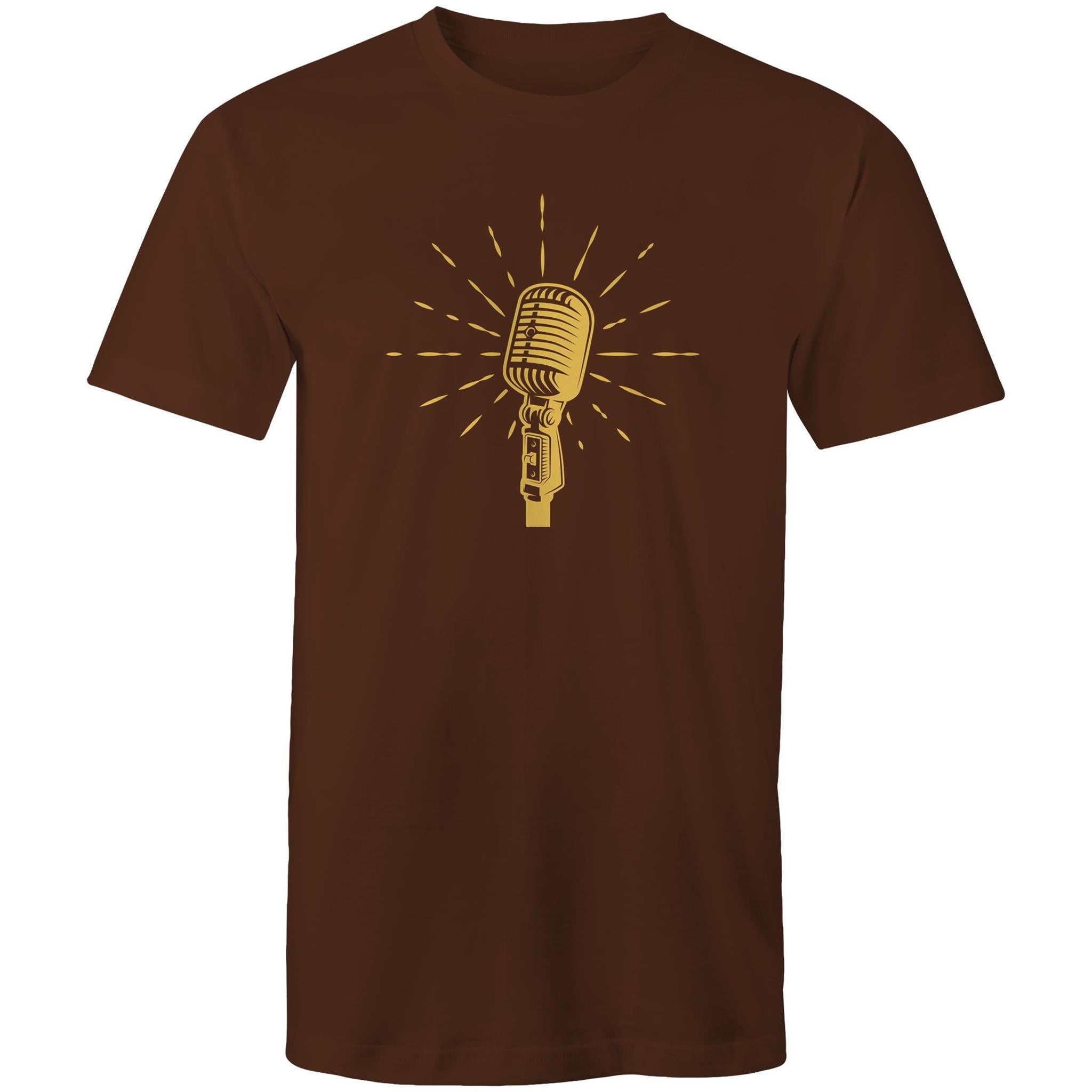 Retro Microphone - Mens T-Shirt Dark Chocolate Mens T-shirt Music Printed In Australia Retro