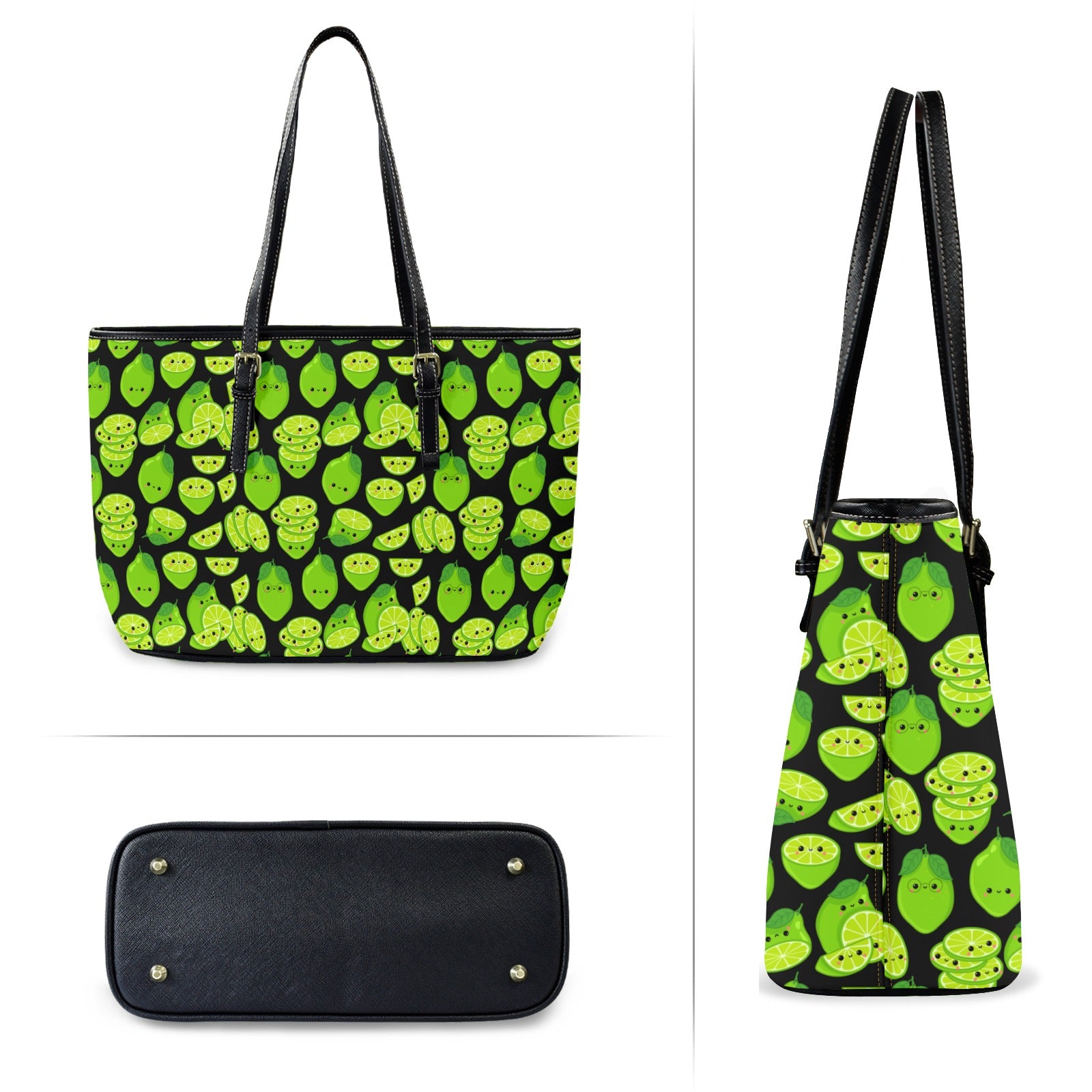 Cute Limes - Leather Tote Bag-Large