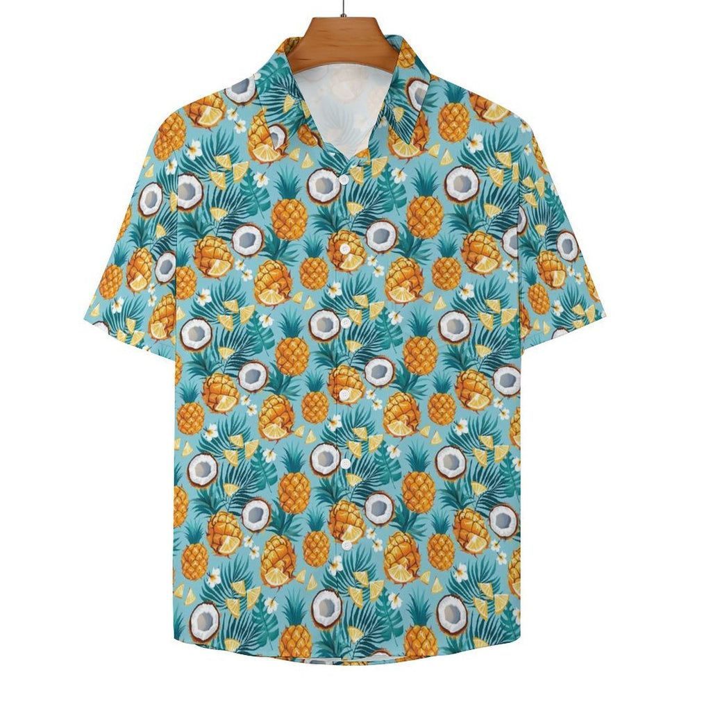 Pineapple Coconut Women's Short-Sleeve Button Up Shirt Women's Short-Sleeve Button Up Shirt Food Printed Offshore