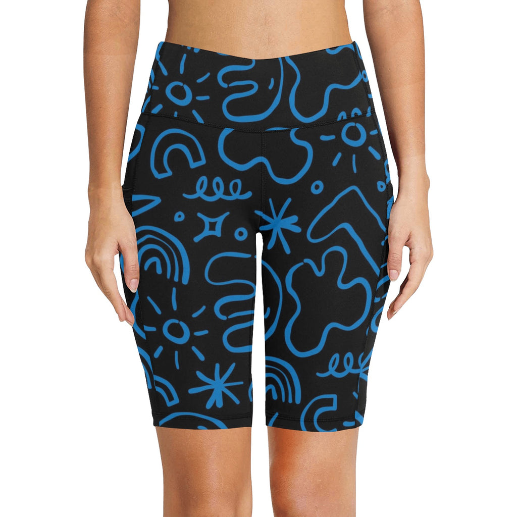 Blue Squiggle Women's Bike Shorts With Side Pockets Women's Bike Shorts Printed Offshore