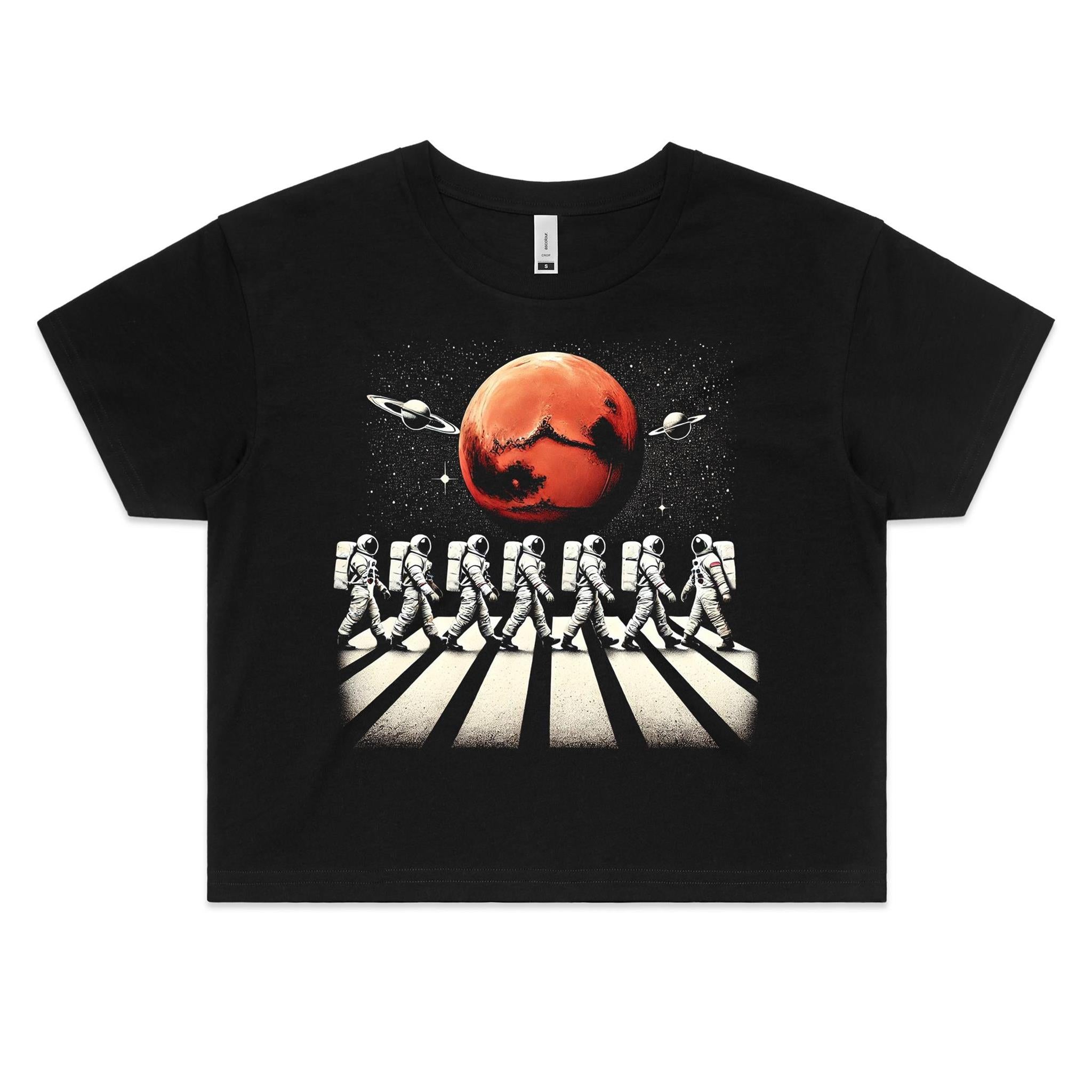 Astronaut Zebra Crossing Women's AS Colour Crop Tee Black Printed In Australia Space