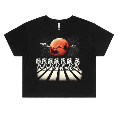 Astronaut Zebra Crossing Women's AS Colour Crop Tee Black Womens Crop T-shirt Printed In Australia Space