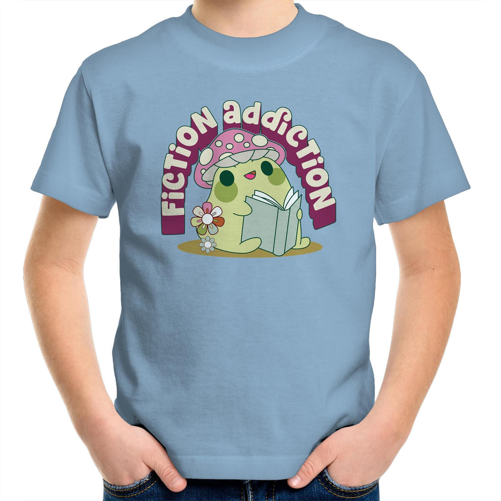 Fiction Addiction - Kids Youth T-shirt Carolina Blue Kids Youth T-shirt Printed In Australia Reading