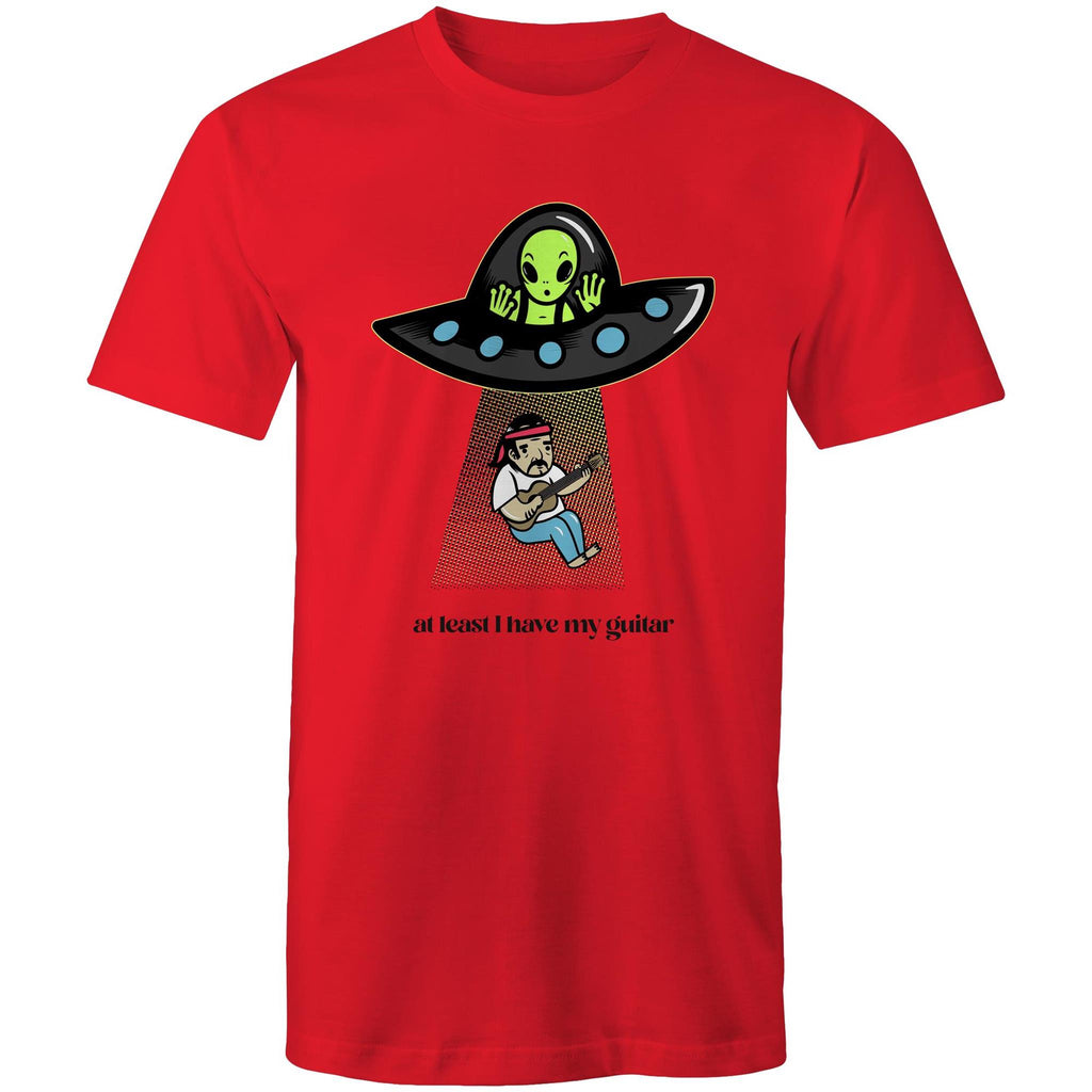 Alien Abduction, At Least I Have My Guitar - Mens T-Shirt Red Mens T-shirt Music Printed In Australia Sci Fi
