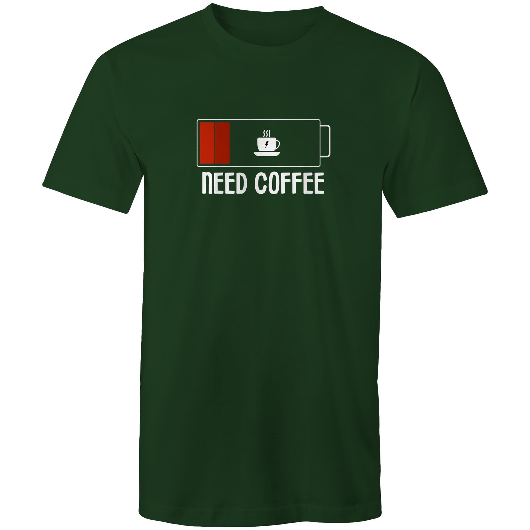 Need Coffee, Empty Battery, Power Levels - Mens T-Shirt Forest Green Mens T-shirt Coffee Printed In Australia