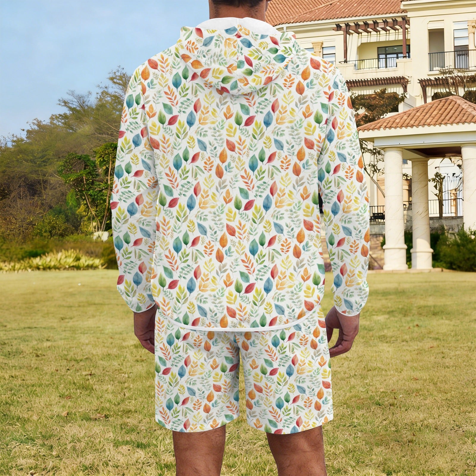Autumn Leaves Men's Lightweight Sun Hoodie & Shorts Set Men's Lightweight Sun Hoodie & Shorts Plants Printed Offshore