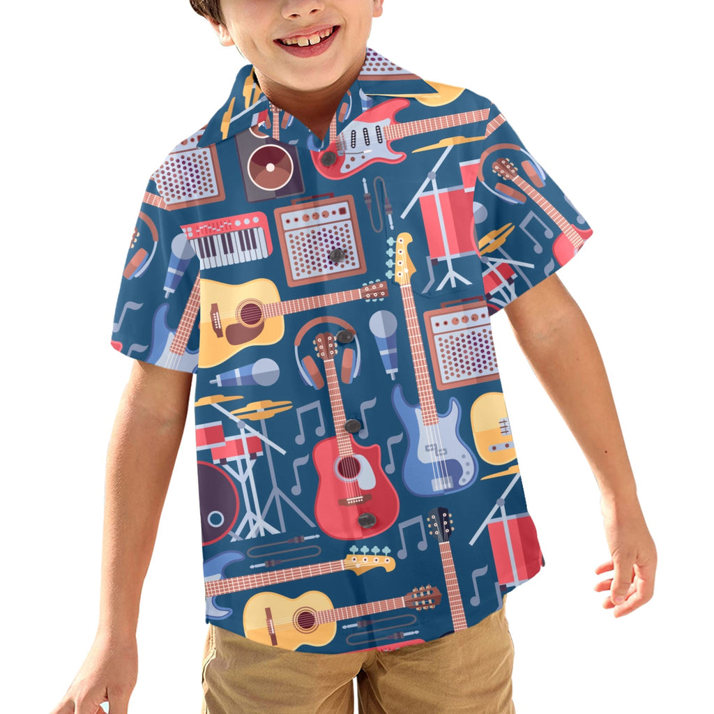 Music Instruments Blue - Junior Kids Hawaiian Shirt