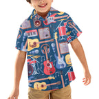 Music Instruments Blue - Junior Kids Hawaiian Shirt