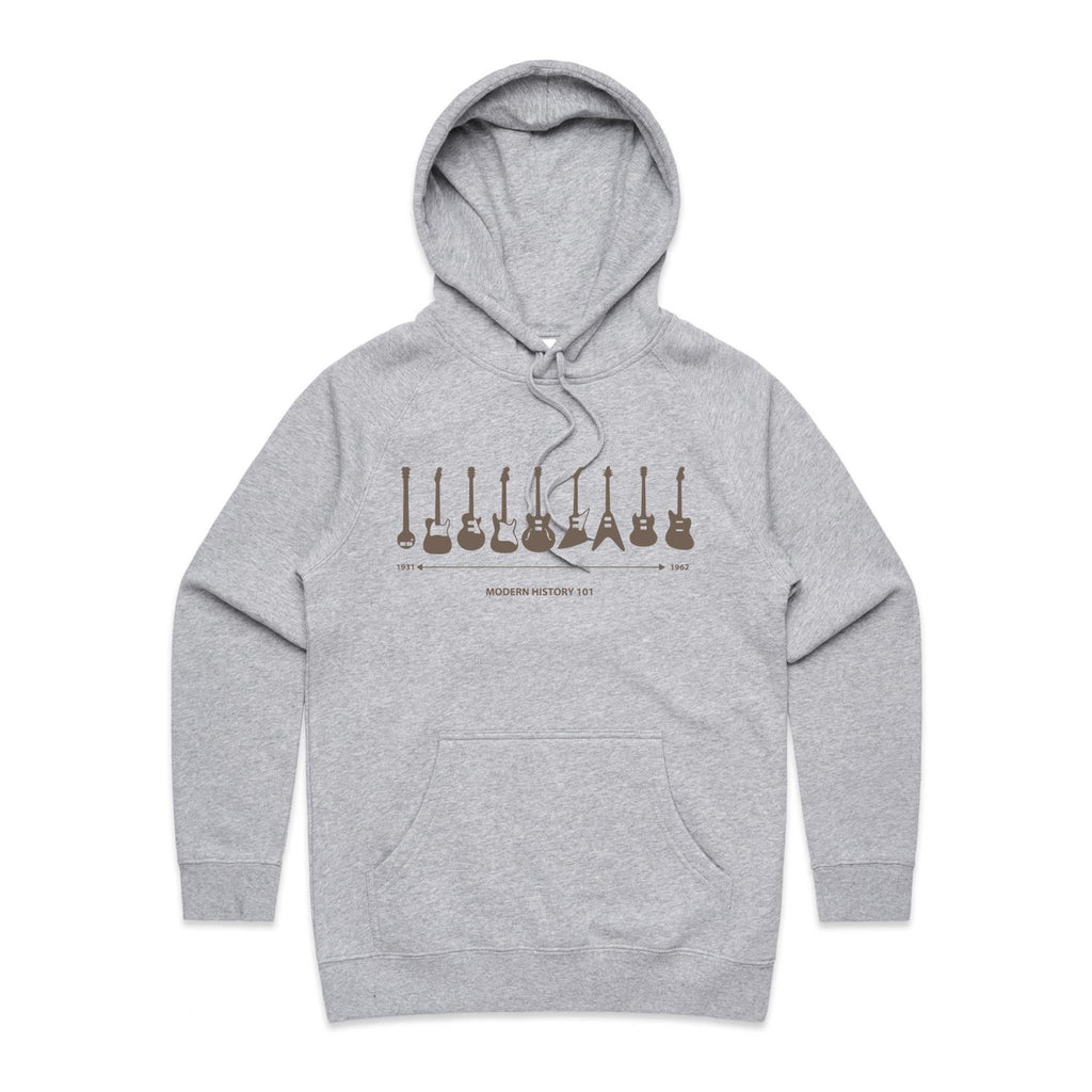 Guitar Timeline - Womens Hoodie Grey Marle Womens Hoodie Music Printed In Australia