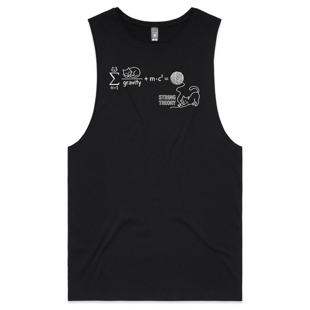 Cat String Theory Physics Men's AS Colour Tank Top Tee Black Drop Arm Tank Top animal Printed In Australia Science