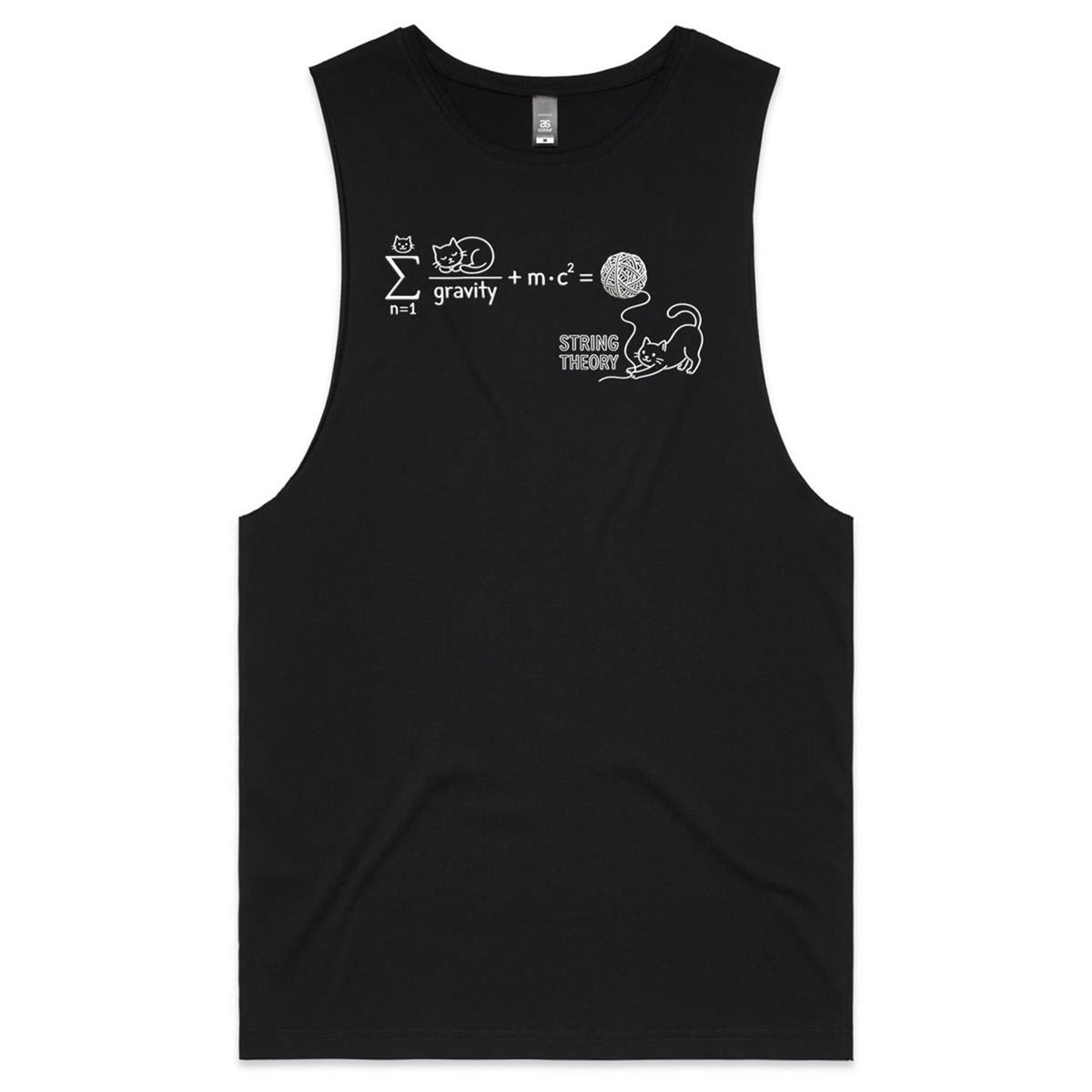 Cat String Theory Physics Men's AS Colour Tank Top Tee Black Drop Arm Tank Top animal Printed In Australia Science