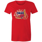 Drive And Surf - Womens T-shirt Red Womens T-shirt Printed In Australia Summer Surf