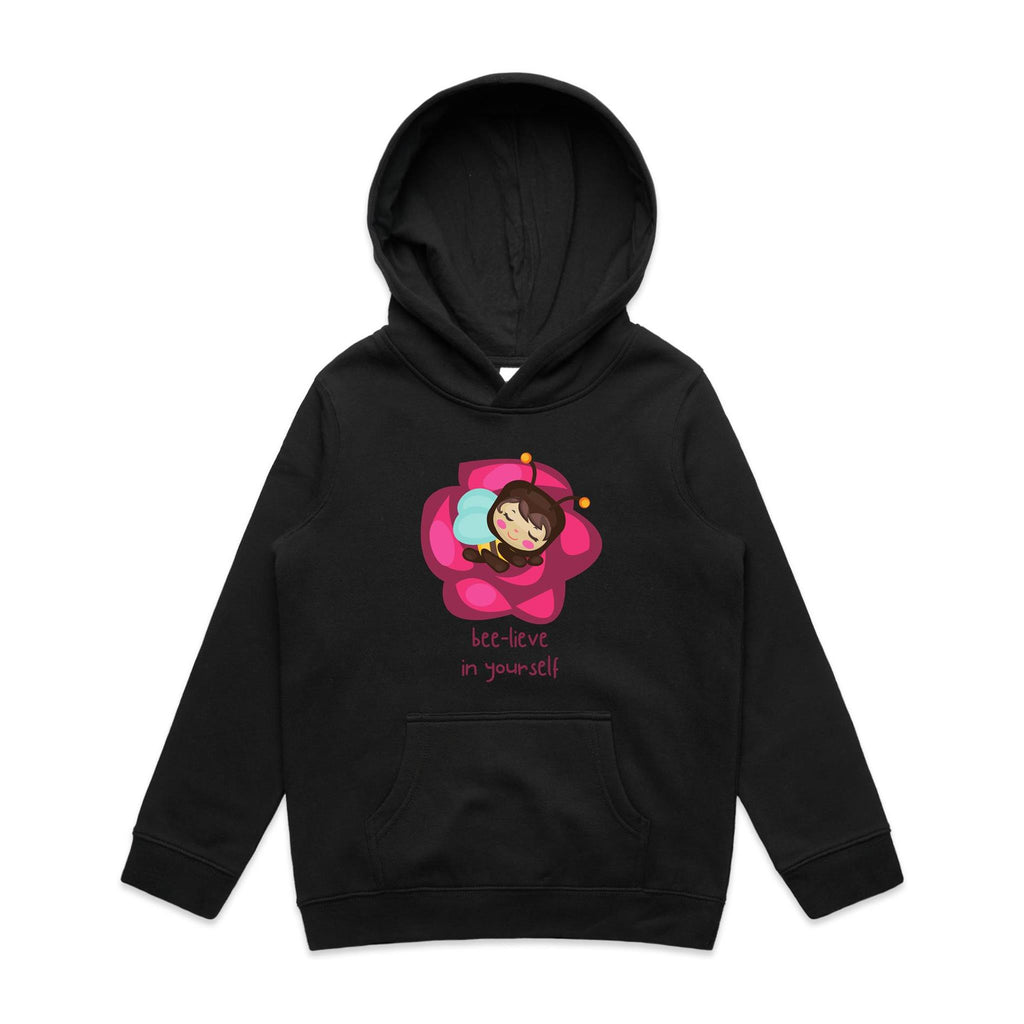 Bee-lieve In Yourself - Kids Hoodie Black Kids Hoodie Printed In Australia