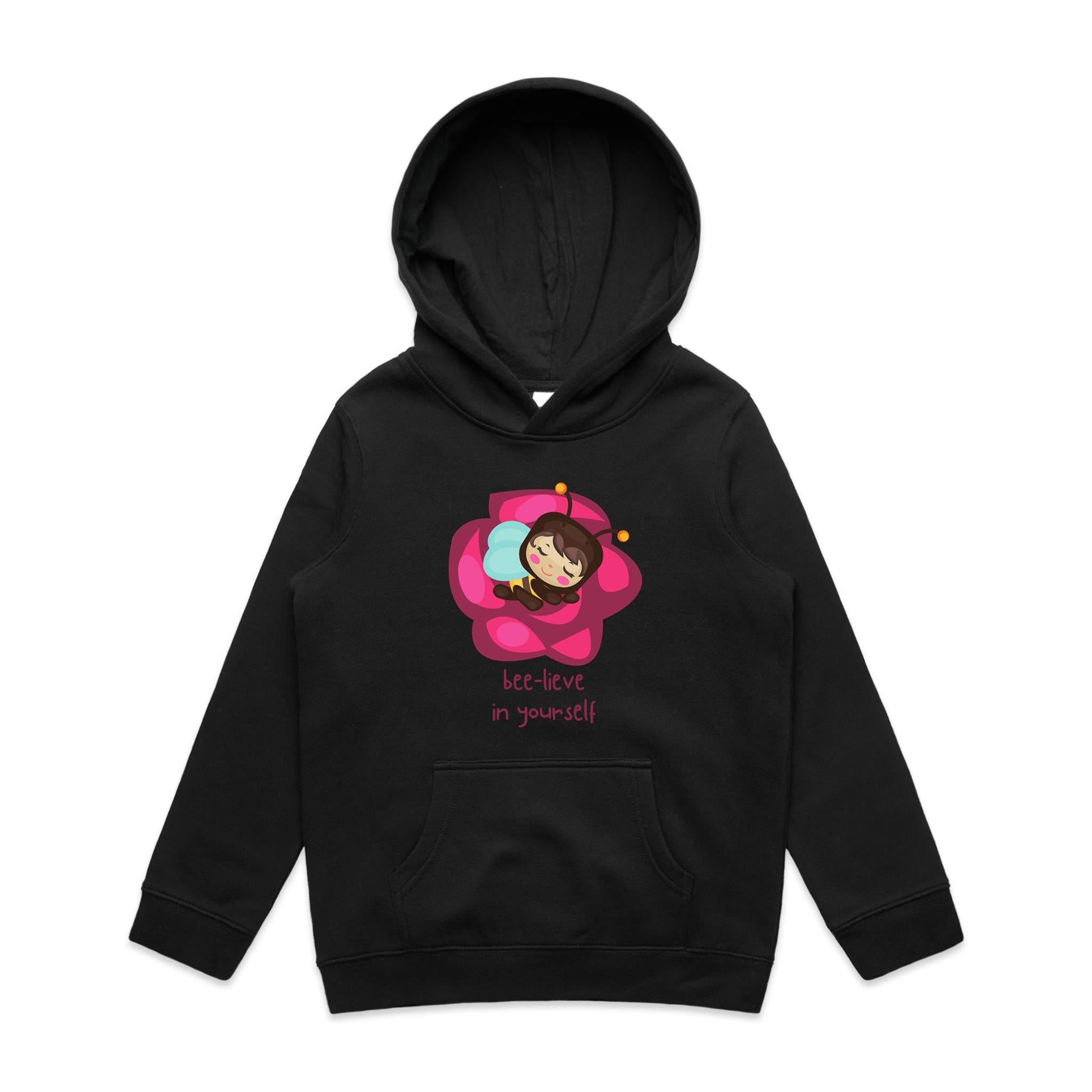 Bee-lieve In Yourself - Kids Hoodie Black Kids Hoodie Printed In Australia